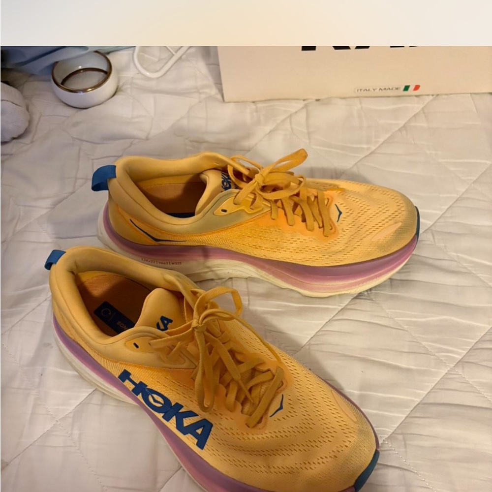 HOKA Yellow and Pink Running Shoes - Picture 2 of 3